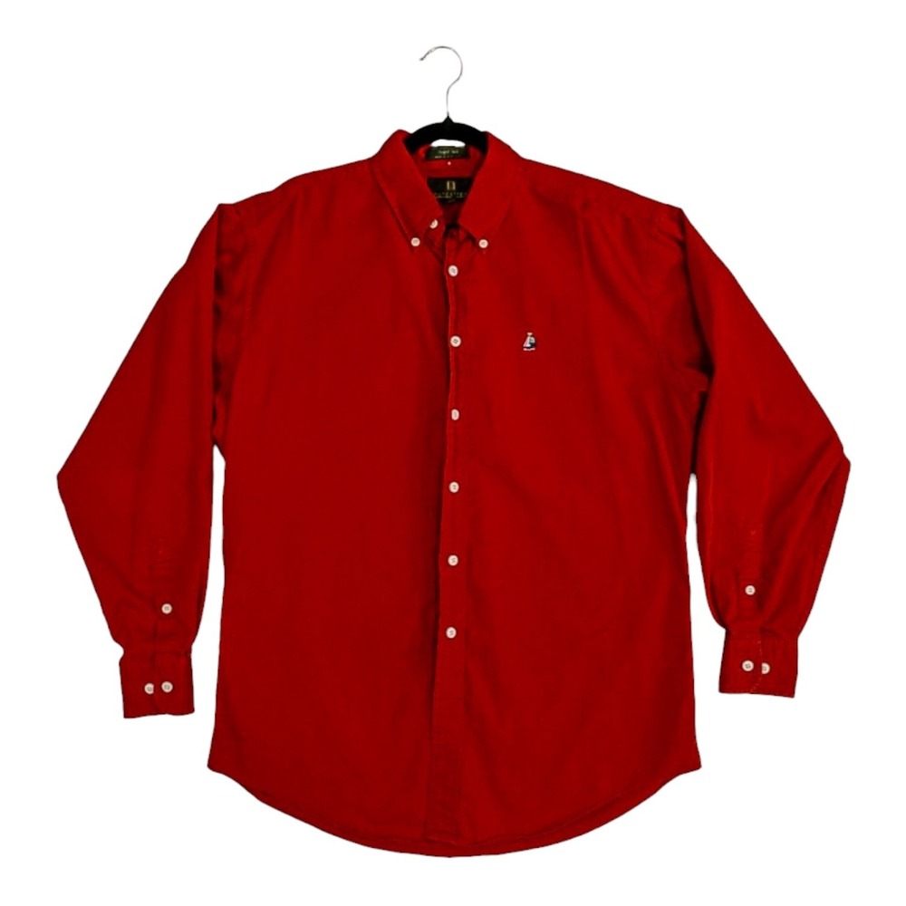 Nordstrom Vintage 90s Red Button Down Shirt Men's Medium Sailboat Embroidered